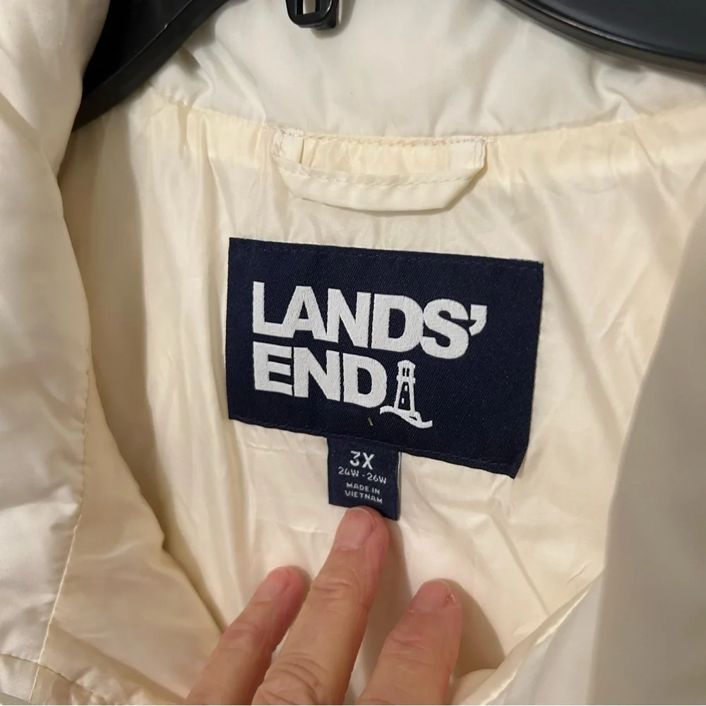 Lands End Women’s Puffer Vest Women’s 3X Plus Ivory Warm Zip Outdoors Sleeveless